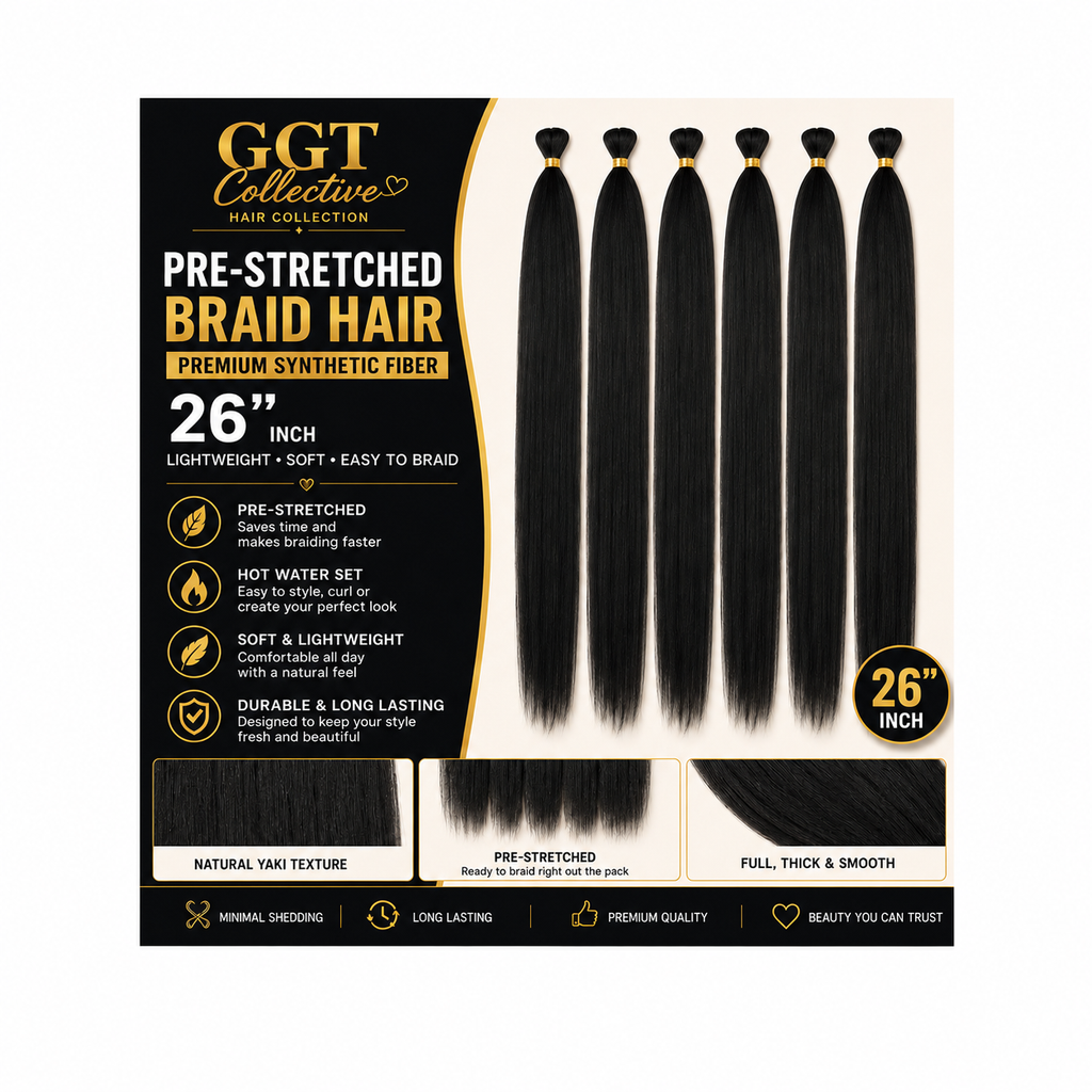 26” Pre Stretched Braiding Hair 6 pack 1B