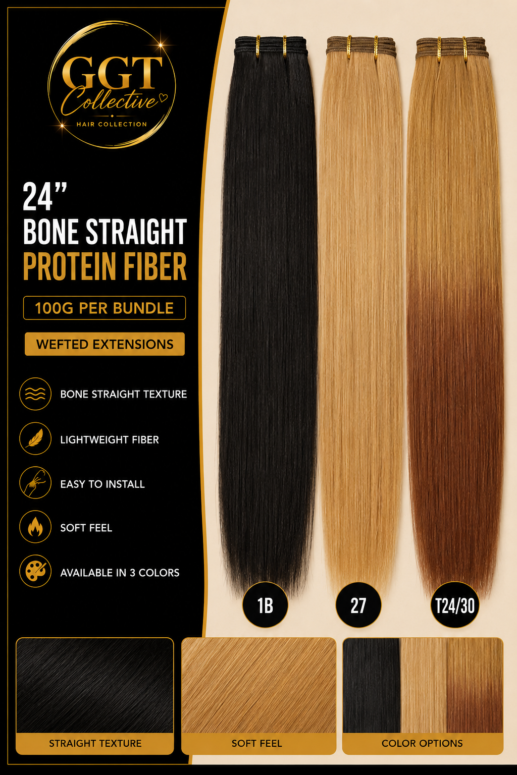 24” Bone Straight Protein Fiber- 3 Bundles