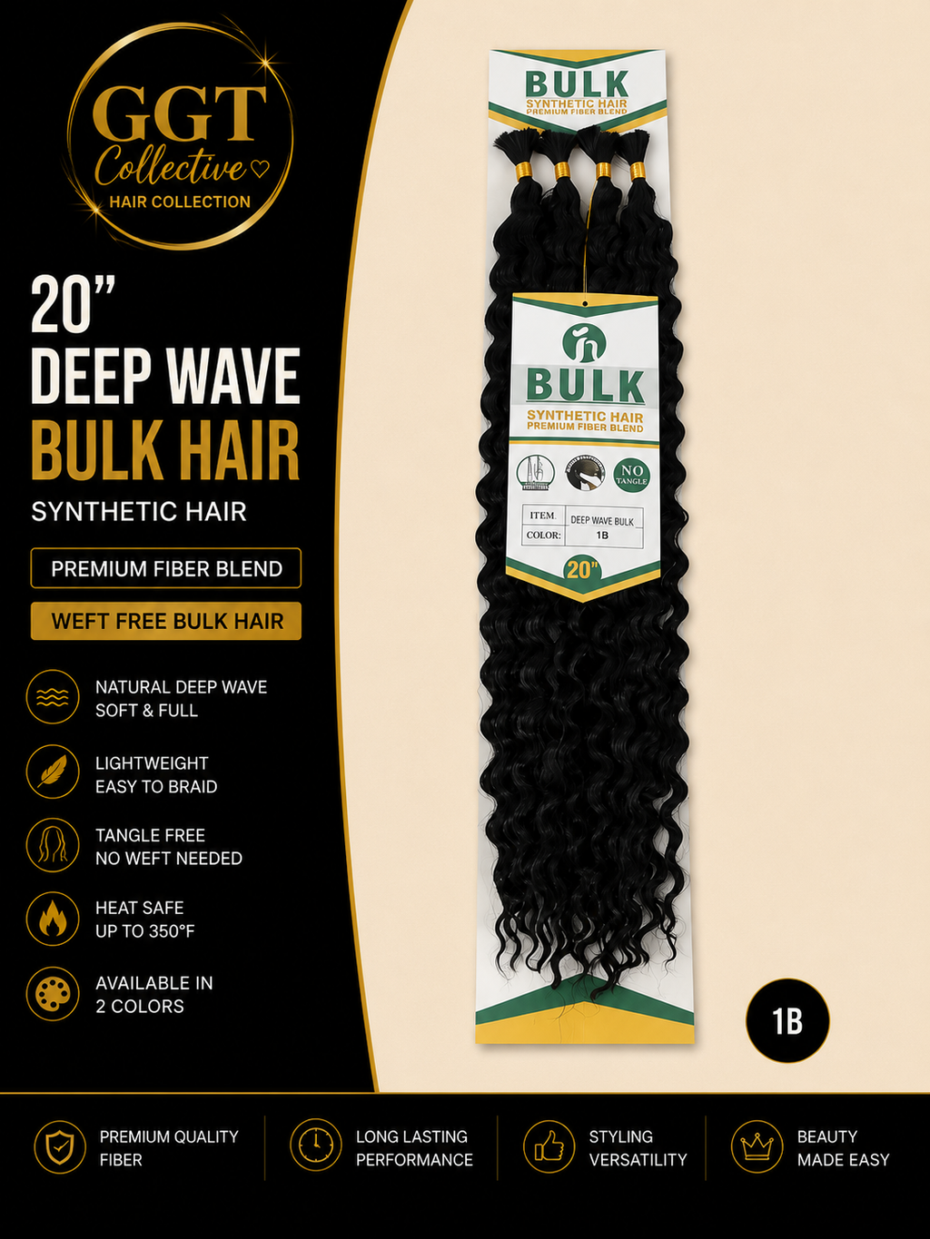 20” Synthetic Deep Wave Bulk (no weft) Braiding Hair 4 Pack