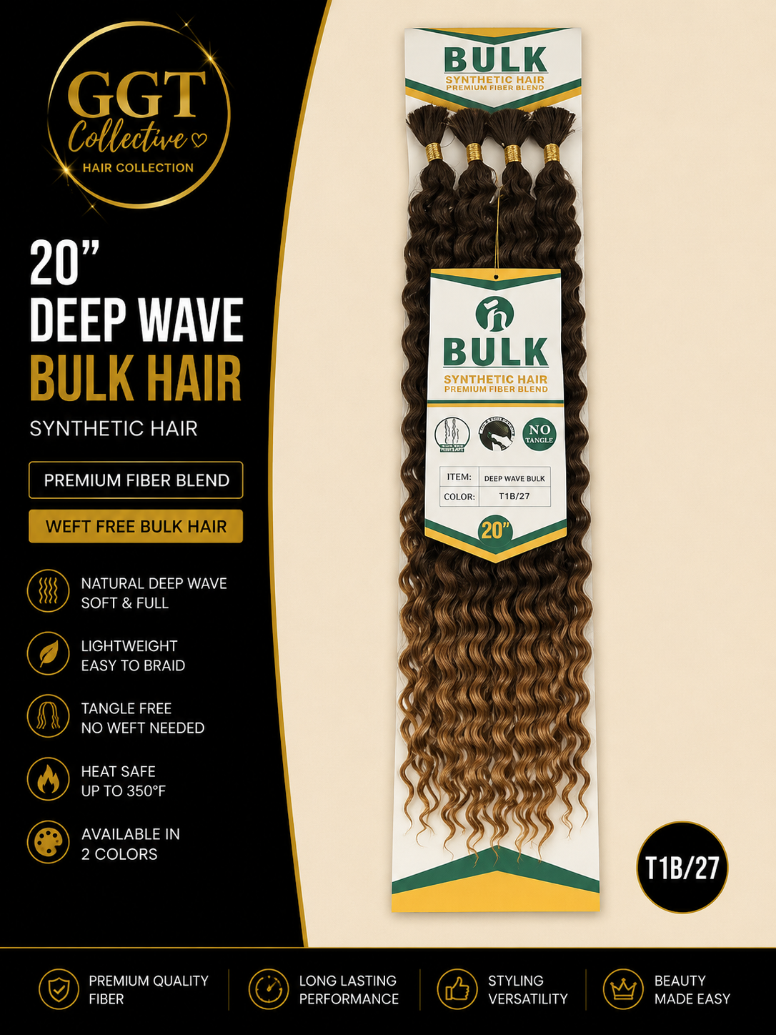 20” Synthetic Deep Wave Bulk (no weft) Braiding Hair 4 Pack