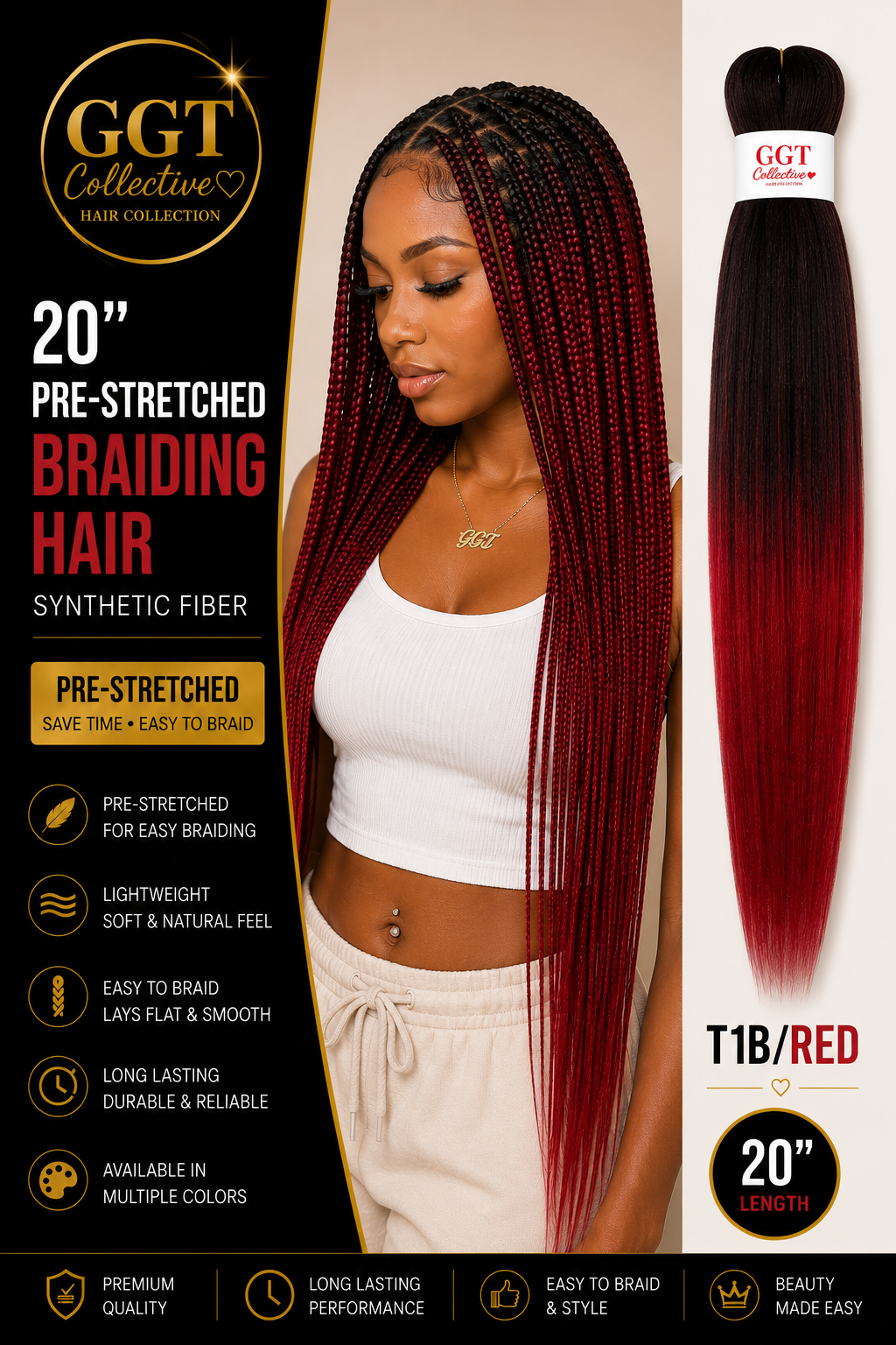 20” Ombre Pre-Stretched Braiding Hair 5 pack