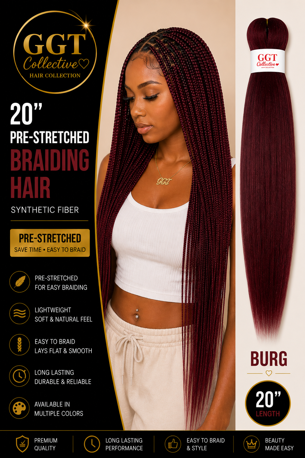 20” Ombre Pre-Stretched Braiding Hair 5 pack