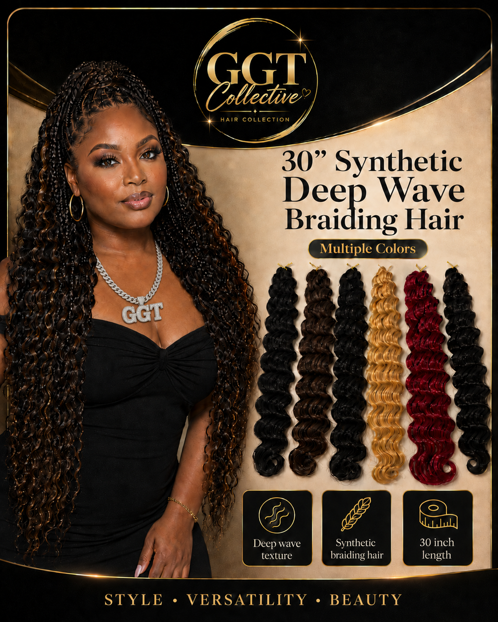30” Deep Wave Braiding Hair 3 Pack