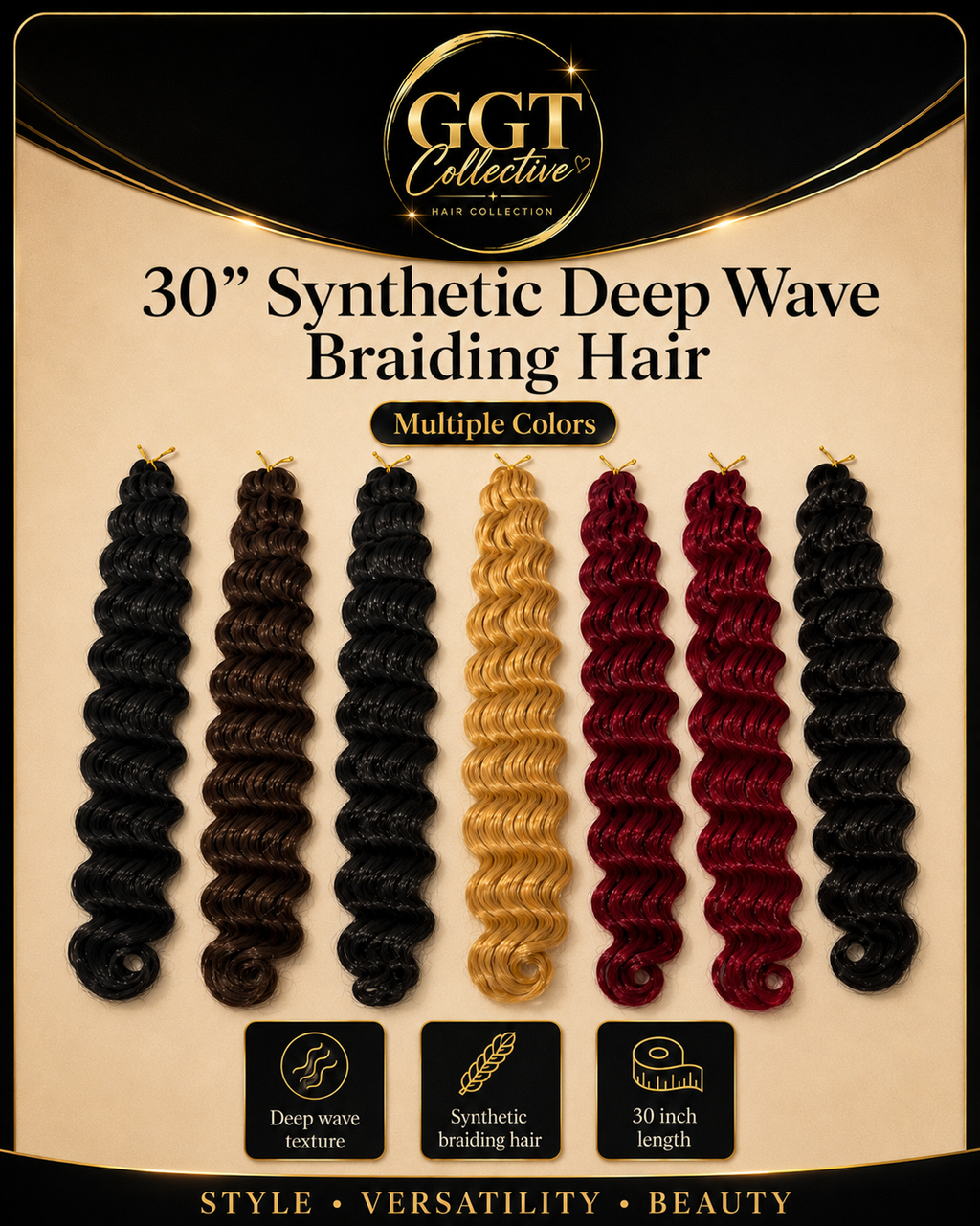 30” Deep Wave Braiding Hair 3 Pack