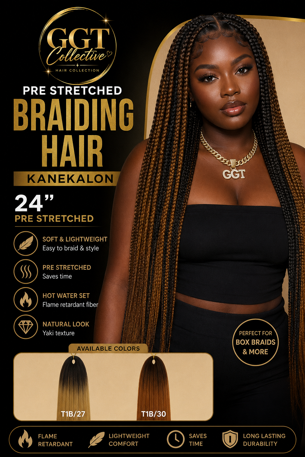 24" Pre-Stretched Kanekalon Braiding Hair 1 Pack